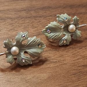 Vintage Coro Signed Mint Green Leaf Clip-On Earrings